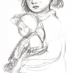 1950 Bambina con bambola  carboncino