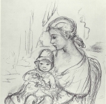 1965  Giovane donna e bambino  carboncino su carta cm76x54