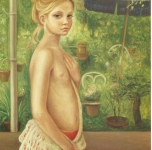 1977  Adolescente in giardino  olio su tela cm 55x40