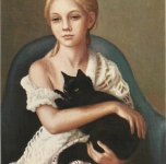 1979  Ragazza con gatto nero  olio su tela cm 33x24